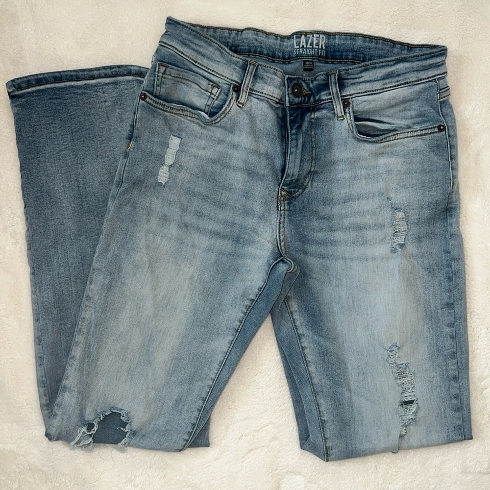 Lazer Straight Fit Jeans with Holes